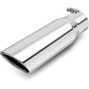 LCGP 2.75" Polished Exhaust Tip, 2.75" Inlet 3.5" Outlet 12" Long Stainless Steel Chrome Diesel Tailpipe Rolled Angle Cut, Bolt On