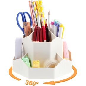 360 Degree Rotating Desk Organizers, 9 Slots Pencil Pen Holder for Desk, Desktop Storage Pen Organizers Art Caddy Stationery Supplies, Large Pencil Cup Pot for Office School Home & Art Supplies