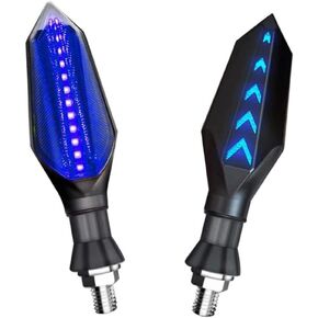 Universal Motorcycle LED Turn Signal Lights Front Rear Indicator Indicator Lights Blue Flowing and Blue Daytime Running Lights Waterproof 12V 17LEDs.2-Pack.