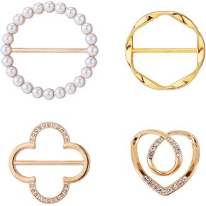 4pcs Scarf Ring Clip, Shirt Ties Clips Fashion Scarf Buckle Ring Zinc Alloy Tee Clothing Ring Wrap Holder Clothes Corner Knotted Button Pin for Women for Loose Clothes Scarf Clasp Shawl Sweater(Gold)