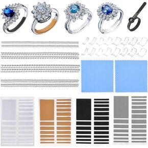 Ring Sizer Adjuster for Loose Rings - 103 Piece Ring Size Adjuster Set, Includes 8 Invisible Adjusters, 4 Spiral Tighteners, 88 EVA Stickers w/Ring Size Measuring Tool Polishing Cloth,Fit Any Rings