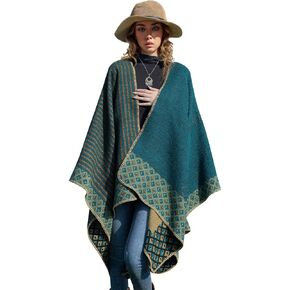 LAI MENG FIVE CATS Women's Fall Winter Shawl Wrap Poncho Cape Coat Sweater Cardigan Open Front