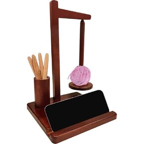 MEHIDFY Wooden Yarn Holder for Crocheting and Knitting with Magnetic Spinner, Crocket Hook Storage with Phone Stand, Yarn Ball Holder for Crochet Lovers