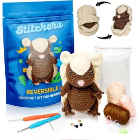 Animal Crochet Kit for Beginners - Crochet Starter Kit with Easy Step by Step Videos - Learn to Crochet Kit Reversible Armadillo - Beginner Crochet Kit for Adults, Kids, Women and Men