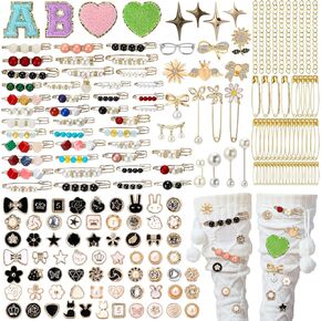 191 Pcs Charms for Socks Safety Pin Brooch Pins for Women Socks Charms Kit Rhinestone Buttons for Socks Pearl Rhinestone Brooch Pins Accessories Jewelry Charms Kit Bulk for Hat Clothes