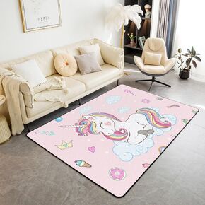 Pink Unicorn Living Room Rugs Set Girls Cute Unicorn Area Rug for Kids Boys Girls Magical Unicorn Decorative Carpet Fairy Accent Rug Area Rug 5x7