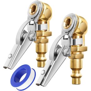 Air Chuck, 2-Pack Premium Closed Ball Tire Air Chuck with Clip,1/4" FNPT Locking Air Chuck, Tire Inflator Nozzle with Air Chuck Quick Connect, Clip-On Air Chucks for Tires Air Compressor Accessories