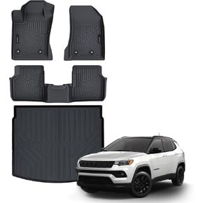 All Weather Floor Mat & Cargo Mat Fit for Jeep Compass 2017-2024 TPE Rubber Liners Compass Accessories All Season Guard Odorless Anti-Slip Liner Black