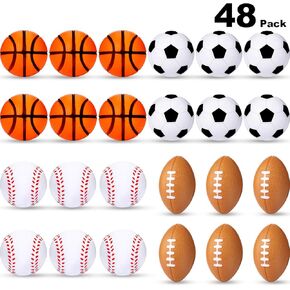 Blulu 48 Pack Sports Stress Balls for Kids Mini Footballs Mini Baseball, Soccer, Basketball, Foam Stress Balls for Anxiety Relief Sport Class Prize and Outdoor Game (1.6 Inch)
