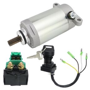 Starter w/Relay & Ignition Switch for Kawasaki Bayou 220 KLF220 1996-2002, Bayou 250 KLF250 2003, 21163-1266 18716,1996 1997 1998 1999 2000 2001 2002 Bayou 220 Starter,2003 Bayou 250 Starter