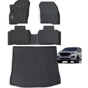 Floor Mats & Trunk Mat for Ford Edge 2015-2023 2024,TPE All Weather Protection 1st & 2nd Row Car Floor Liners with Cargo Liner Accessories-Black