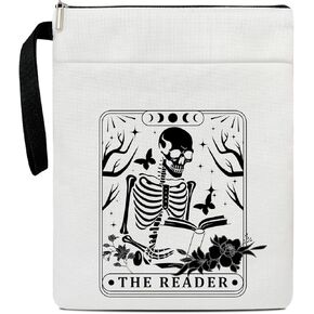 Gothic Skeleton Book Covers, Skull Book Sleeve with Zipper, The Reader Book Lover Gifts for Readers Librarian, Halloween Book Cover Case Kindle Sleeve Book Accessories -09