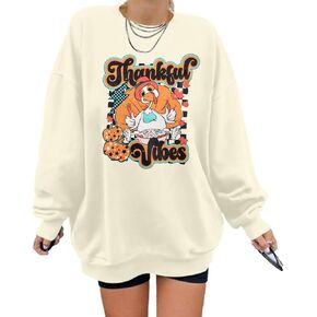 LUKYCILD Thanksgiving Sweatshirts Women Oversized: Thankful Vibes Sweatshirt Turkey Graphic Shirt Fall Pullover Tops