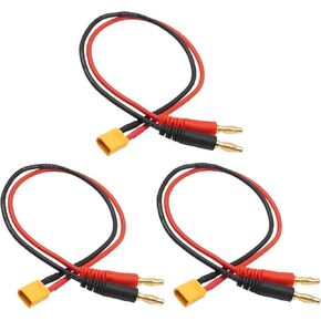 3Pcs RC Banana Plugs 4mm Bullet Connector to XT30 Plug Adapter 16AWG 30CM (11.8inch) Charging Cable for RC Helicopter Quadcopter LiPo Batteries Vehicle Adapter Lead