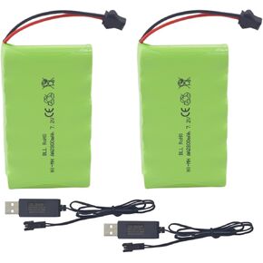 Fytoo 2PCS 7.2V 2800mah AA Rechargeable Battery with SM-2P Plug with USB Charging Cable for Huina 1550 550 RC Excavator Car Truck Engineering Car TR-211 RC Toy Battery