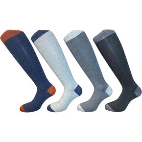 Set of 4 Pairs of Men's Knee High Cotton Socks, Soft and Stylish - Made in Italy One Size