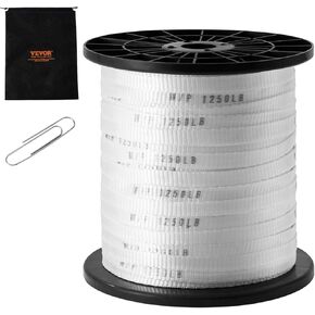 VEVOR Polyester Pull Tape, 1/2" x 528' Mule Tape Flat Rope, 1250 lbf Tensile Capacity, Printed Webbing Cable Pulling Tape for Packaging, Gardening, Commercial Electrical, Conduit Work, White