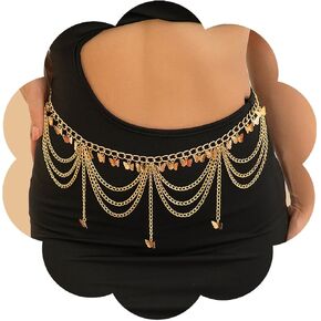 Boho Butterfly Body Chain Gold Tassel Waist Chain Butterflies Pendant Belly Chains Layered Party Body Accessories for Women