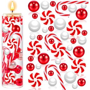 240Pcs Christmas Vase Filler, White and Red Candy Cane Pearl Beads, Christmas Filler Floating Faux Pearls for Home Table Decor