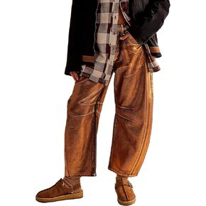 Ladyful Women's Metallic Barrel Jeans Mid Waist Vintage Wide Leg Denim Pants Sparkling Y2k Disco Trousers Loose Fit Jeans