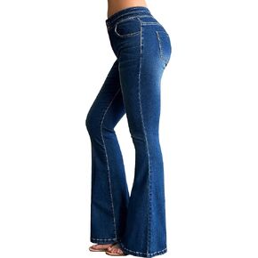 roswear Women’s Skinny Bell Bottom Jeans High Waisted Stretch Tummy Control Flared Jeans Long Denim Pants