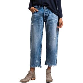 Flamingals Straight Leg Mid Rise Ripped Wash Raw Hem Casual Denim Bootcut Barrel Pants