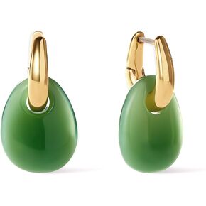 Ana Luisa Jewelry Gold Hoop Drop Earrings - Kayla 14k Gold Hoop Earrings With Green Stone - Versatile Style, Lightweight & Comfortable Earrings - Hypoallergenic, Water-Resistant - Women Gift Idea