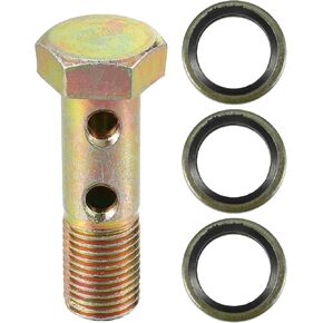 Double Banjo Bolt Kit, M12x1.25 Length 45mm Metric Thread Turbo Brake Line Fitting Adapter Universal for Car Durable Metal Bronze Tone W/Washer