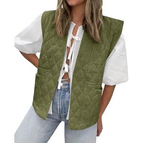 Tankaneo Womens Puffer Vest Sleeveless Open Front Quilted Jacket Lightweight Padded Gilet Coat with Pockets