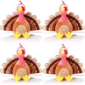 4 Pieces Plush Turkey Stuffed Animals 8 Inch Soft Thanksgiving Turkey Bird Plush Toys Fall Autumn Harvest Thanksgiving Ornaments Party Gifts Decorations (Without hat,Pink)