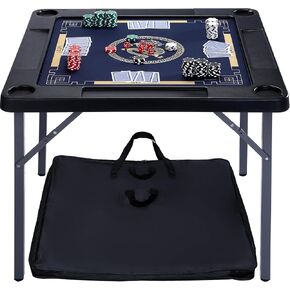 Queensell Folding Game Table with Double Sided Mat, Foldable Board Game Table for Mahjong, Domino, Poker, Puzzle, Card - 35 x 35 x 27 Inches with Storage Bag