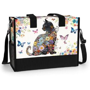 84hoods Large Tote Bag for Women with Pockets and Zipper for Travel, Work, Grocery. Gift for Cat Lover.