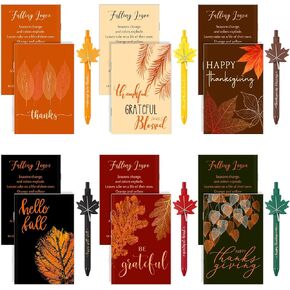 Qilery 24 Sets Fall Thanksgiving Gifts Including Thanksgiving Notepad with Maple Shaped Creative Novelty Pens Sets Happy Thanksgiving Themed Small Gifts for Coworker Employees Office Party Favor