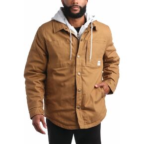 Bass Creek Outfitters Men's Duck Canvas Shirt Jacket - Insulated Workwear with Attached Fleece Zip Front and Hood (M-XXL)