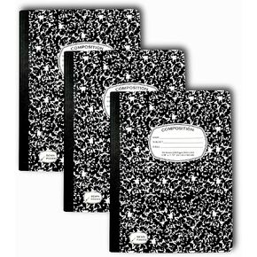 AUKSales Composition Notebook Wide Ruled Composition Notebook, 3 Pack, 9-3/4" x 7-1/2", 100 Sheets, Black Marble Notebook School Notebook, Composition Notebooks for School College & Office Supplies