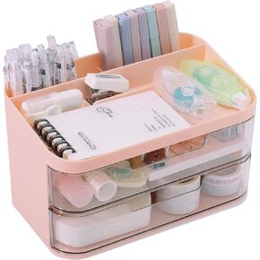 منظم مكتب كوميكس مع درجين، حامل أقلام متعدد الوظائف للمكتب، حامل الهاتف المحمول، منظمات سطح المكتب والملحقات مع مقصورات، مثالي للمكتب والمدرسة والمنزل B2289 (وردي) in Kuwait