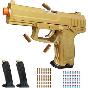 Soft Bullet Gold Toy Gun - Foam Blaster with Shell Ejecting, Toy Pistol Gift Box for Christmas Halloween Birthday Present for Boys Girls Adults Age 8+