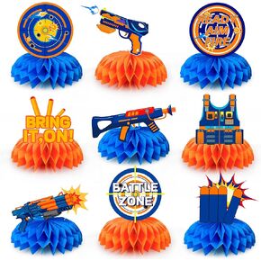 Dart War Gun Party Honeycomb Centerpieces, 9pcs Dart War Centerpiece for Table, Dart War Birthday Honeycomb Centerpieces, Dart Battle Honeycomb Centerpieces for Dart War Birthday Party Decorations