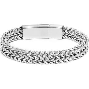Silver Bracelet for Men 10mm Franco Chain with Bayonet Clasp Mens Bracelet Stainless Steel 7.5/8/8.5 Inch Mens Jewelry Graduation Gifts for Him