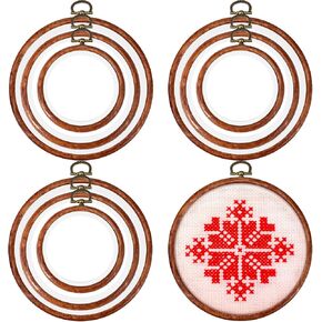 DoubleFill 9 Pcs Round Embroidery Hoops Sizes from 3.5 in to 5.3 in Frame Circle Rubber Hoops Ring Hanging Display Cross Stitch Ornament Gift Vintage Imitated Wood Frame Kits for Craft Sewing Gifts
