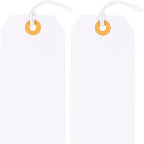 G2PLUS 100PCS Price Tags, White Tags with String Attached, 2.36 x 4.72 in Marking Label Tags, Blank Shipping Tags, Clothing Label Hang Tag, Blank Labeling Tags with Reinforced Hole for Inventory Sales