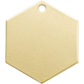 ABBECIAO 1 1/4" Brass Hexagon Stamping Blanks Deburred Edges w/Hole for Metal Stamping and Jewelry Making 14ga. Thick. Pack of 20