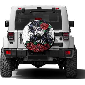 Foruidea Vintage Sugar Skull Girl Spare Tire Cover with Backup Camera Hole Wheel Tire Cover Fit Trailer, RV, SUV and Many Vehicle 17inch