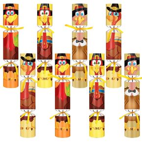 8 Pack Fall Party Favors, No Snap Thanksgiving Turkey Table Decorations Party Favors with Snap Prizes Gifts Jokes Crowns for Adults Kids Turkey Thanksgiving Favor Friendsgiving Holiday Gifts Supplies