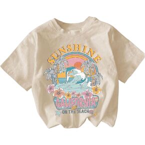 SHENHE Girl's Graphic Tee Crew Neck Tropical Hawaiian Cute T Shirt Summer Casual Top
