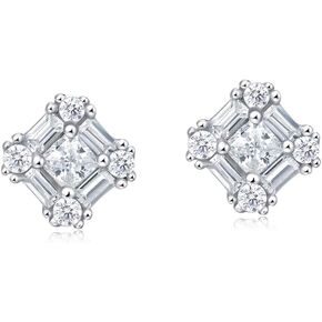 MOLAH Baguette Princess Cut Simulated Diamond CZ 925 Silver Stud Earrings Rhodium Plated