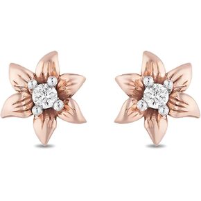 Jewelili Enchanted Disney Fine Jewelry 10k Rose Gold 1/20 CTTW Diamond Rapunzel Earrings