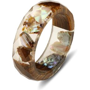 Geometry Acrylic Wood Ocean Resin Rings, Transparent Resin Band Ring for Women