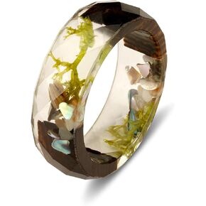 Geometry Acrylic Wood Ocean Resin Rings, Transparent Resin Band Ring for Women