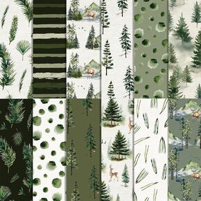 JOINFANXIN 24 Pcs Christmas Scrapbook Paper, Forest Fawn Background Double Sided Craft Decorative Paper for DIY Art Craft Card Making Scrapbook Album Decoration